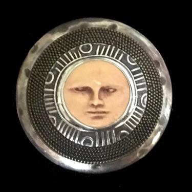 Vintage Tabra Sterling Silver Carved Bone Sun God Face Signed Free Shipping 