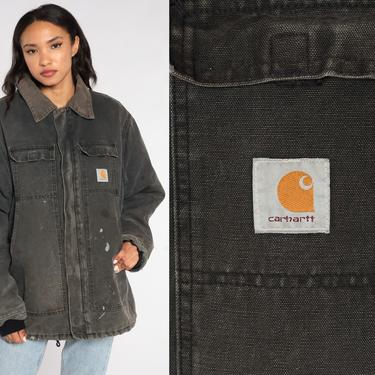 Men's Carhartt Jacket xl -- 90s Barn Coat Charcoal Chore Jacket CORDUROY COLLAR Vintage Workwear Work Wear Extra Large xl 