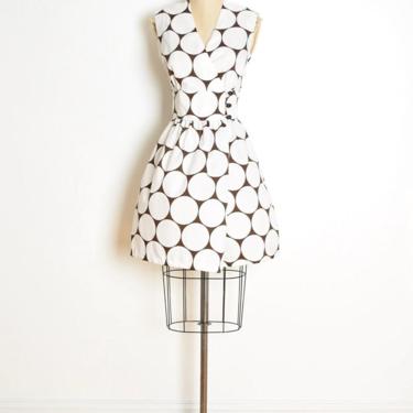 vintage 60s dress brown white polka dot print mod mini dress M mid century clothing 