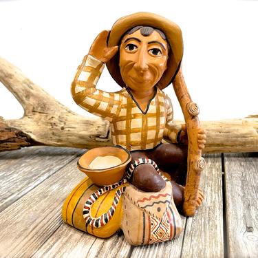 VINTAGE: 8.5" Authentic PERUVIAN Handmade Clay Pottery - Native Peruvian Man - SKU 35-A-00033272 