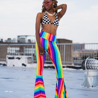 Rainbow Stripe Gay Pride Unisex Bell Bottoms- Flare Rave Pants-, MessQueen  New York