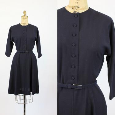 1940s YOUTH GUILD navy wool dress small | new winter 