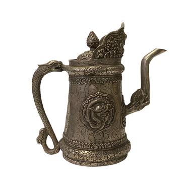 Chinese Handmade Metal Silver Color Dragons Vase Teapot Jar Display ws1830E 