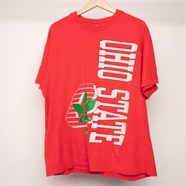 vintage OHIO State BUCKEYES red &amp; silver oversize boxy vintage 1990s t shirt top -- men's size xl 