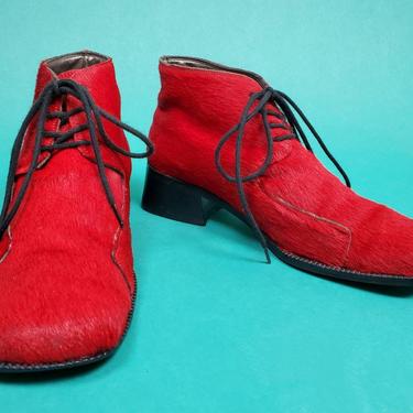 Vintage mod Henry Ferrera red fur booties. (Size 9) 