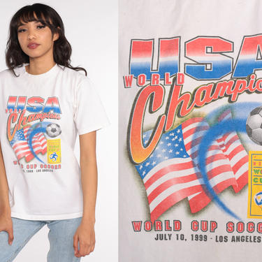 Fifa Women's World Cup Shirt 1999 Soccer Football Tshirt USA Tshirt Vintage Graphic Print Tee 90s Retro Single Stitch Small Medium 