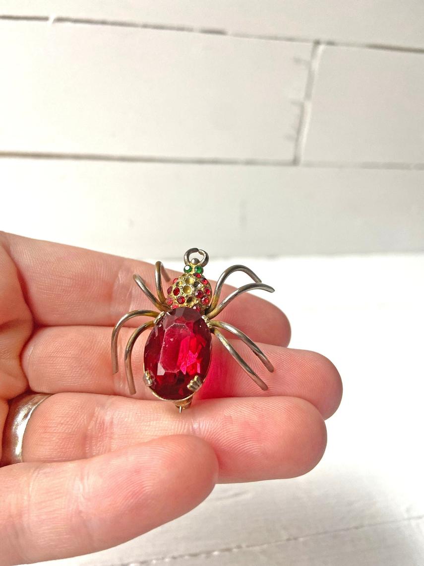 Vintage spider brooch brass - Gem