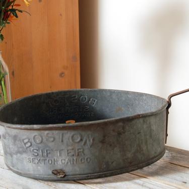 Antique metal grain sifter sieve / vintage Boston Sexton Can Co sifter / metal garden compost sifter / large antique primitive metal sieve 