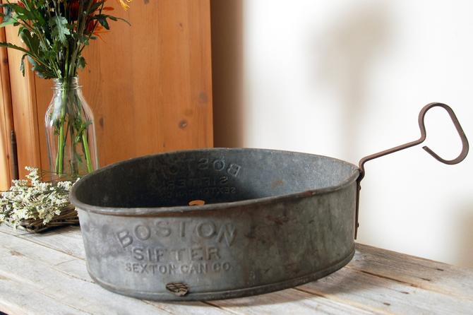 Antique metal grain sifter sieve / vintage Boston Sexton Can Co sifter / metal garden hotsell compost sifter / large antique primitive metal sieve