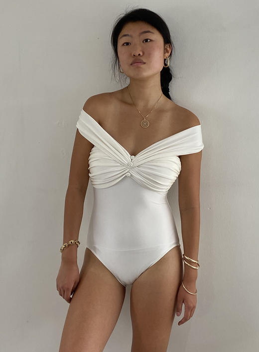 80s Bill Blass swim suit bathing suit vintage white Hollywood