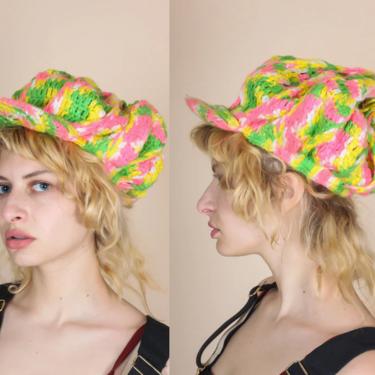 90s Rainbow Crochet Rasta Knit Hat 