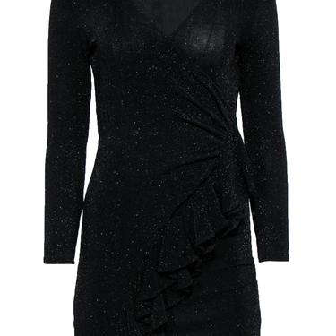 IRO - Black Sparkly Long Sleeve Ruffled Bodycon Dress Sz 4