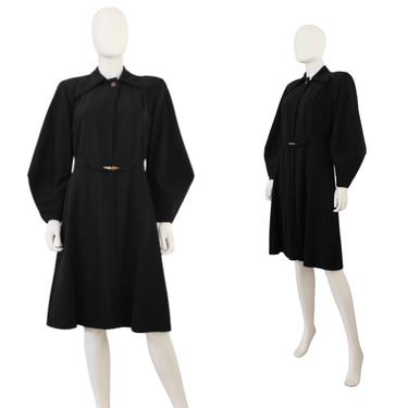 STUNNING 1940s Bishop Sleeve Coat - 1940s Black Princess Coat - 1940s Black Coat - Bishop Sleeve Princess Coat - 1940s Coat | Size Small 