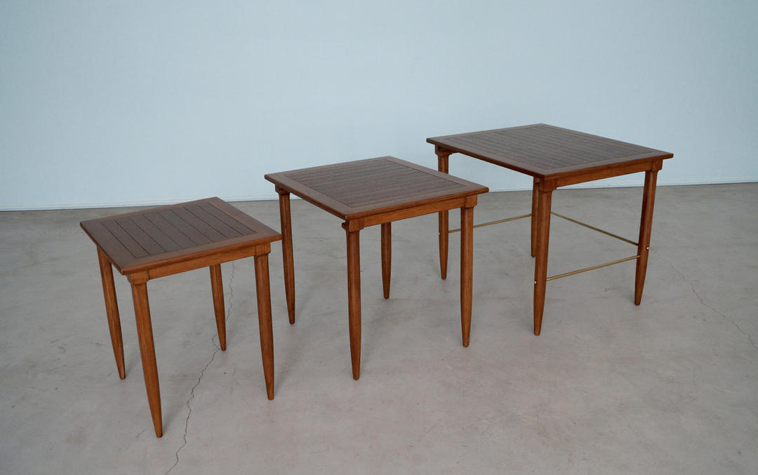 Incredible Set of Three MidCentury Modern Nesting Tables by Tomlinson Cyclic Furniture