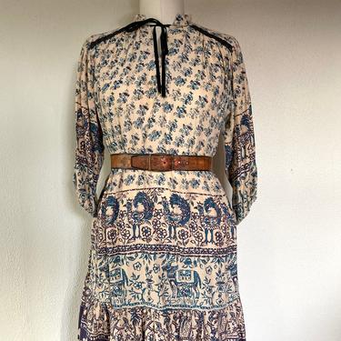 1970s boho block print dress 