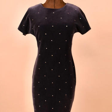 Black Velvet Bodycon Dress with Rhinestones By Neiman Marcus, XS