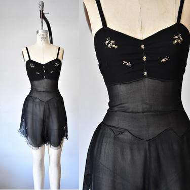 Giverny 1920s embroidered silk chemise, flapper step in, teddy romper, vintage lingerie 