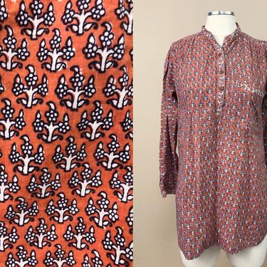Vintage 1970s Made in India Tree Pattern Blouse, 70s Tree Cotton Blouse, Vintage Indian Top, Boho Hippie, Size Medium by Mo