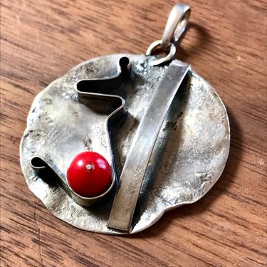 Vintage Sterling Modernist Pendant Modern Artisan Handmade Silver Jewelry 1990s 