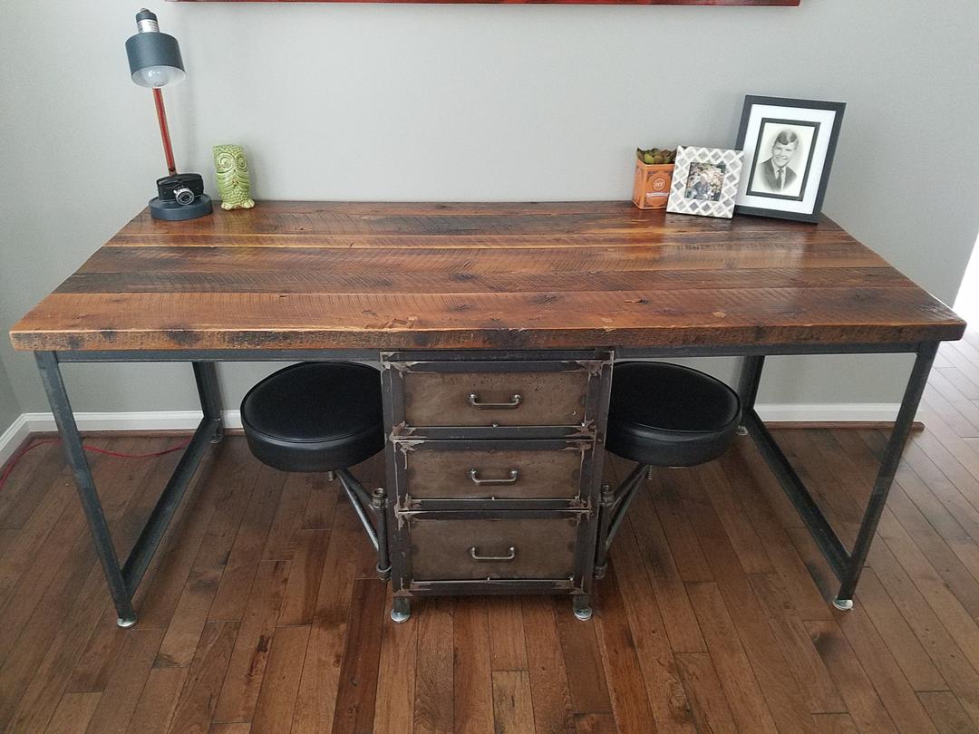 Vintage Industrial Reclaimed Wood Desk with Drawers and ...