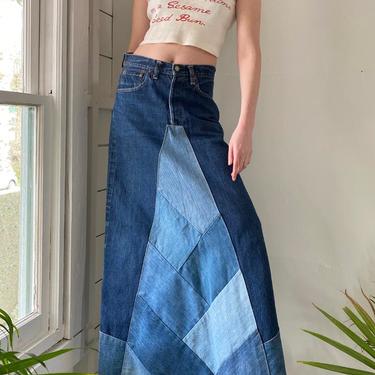 70s Levis Patchwork Selvedge Denim maxi Skirt | Lucky Vintage