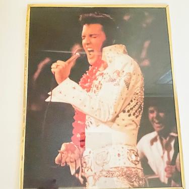 Vintage 1980s Retro Elvis Presley Eagle Jumpsuit Wall Art Print Poster Framed Hawaiian Lei 