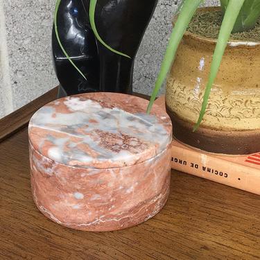 Vintage Marble Dish with Lid Retro 1980s Contemporary + Jewelry Storage + Catch All + Peachy Sienna and Grey + Stone + Vanity Decor 