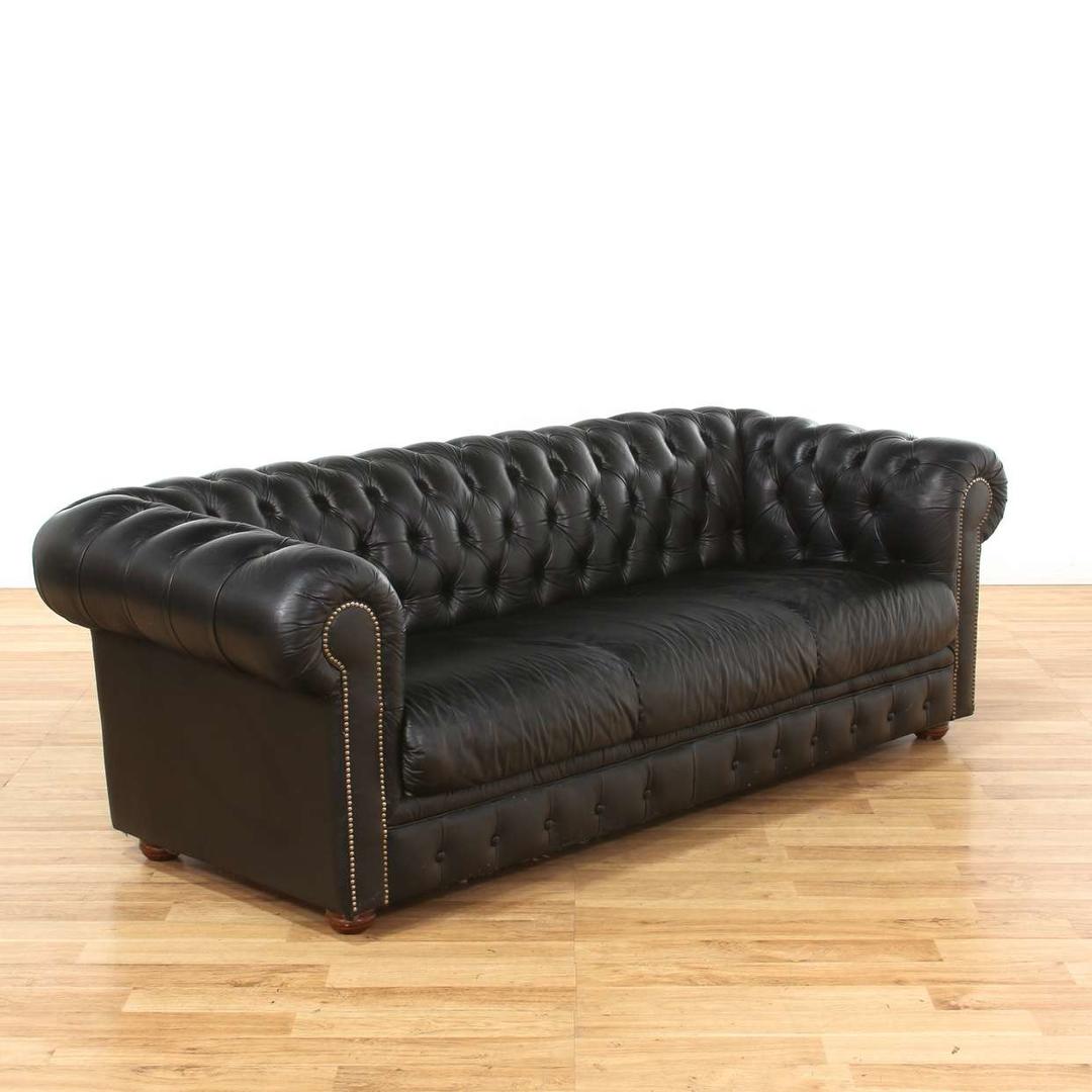 Black Tufted Leather Chesterfield Sofa w/ Nailhead Trim Loveseat (Los