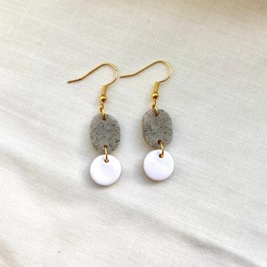 White and Granite Clay Dangle Earrings 