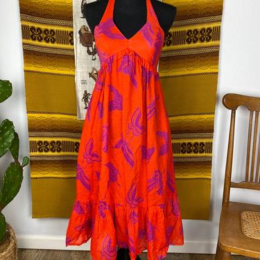 Vintage 1970s of California Halter Dress Size XS Butterfly Print 