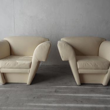 Pair of Angular Post Modern Leather Lounge Chairs 