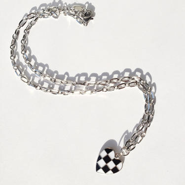 silver chain + checkered heart necklace