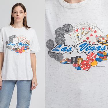 90s Las Vegas Tourist Tee - Large | Vintage Heather Gray Distressed Casino Gambling T Shirt 