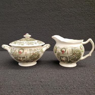 Vintage Johnson Brothers 'Merry Christmas' Sugar Bowl and Creamer Set