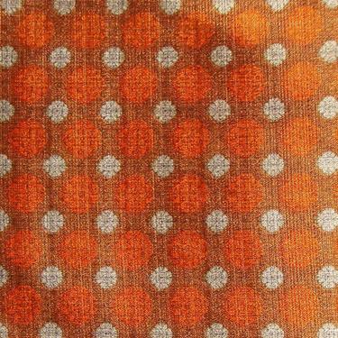 Vintage Mid-Century Fabric Remnant Orange Mandala Polka Dot 1.7 Yds 