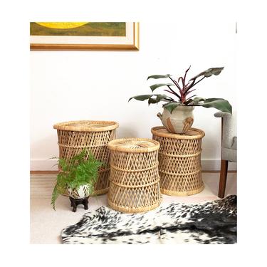 Set of 3 Graduated Wicker Basket Stools or Plant Stands 