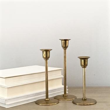 Mid Century Brass Candlestick Set of Three Graduated Candle Holders ...