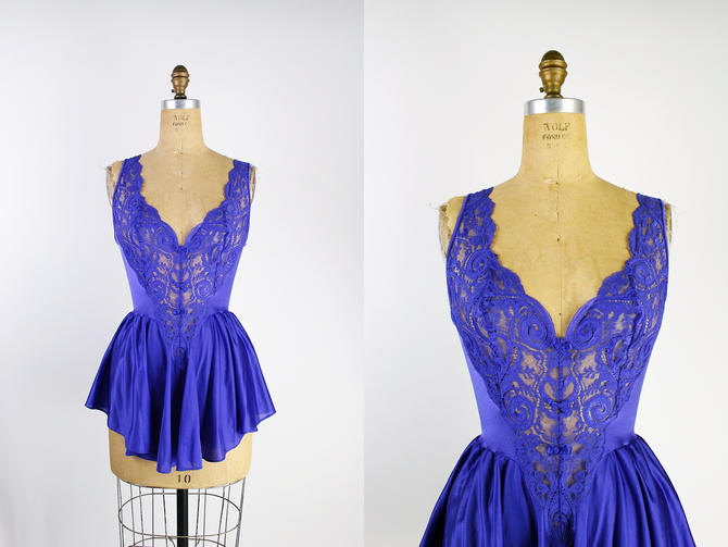 70s Olga Bodysilk Nightgown Purple Mini Slip Dress / Mini Slip /, Parasol  Vintage