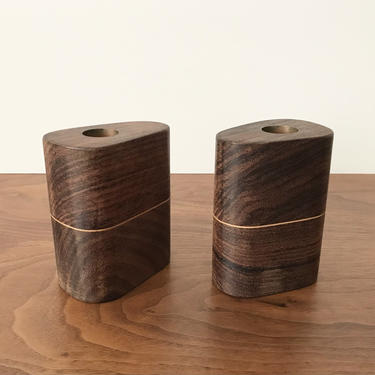 Pair of Modernist Handcrafted Rosewood Candlesticks 