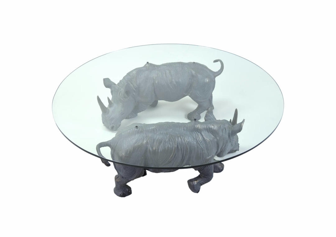 Connie Foss “Mighty Rhino” Coffee Table Pair Bronze Rhinoceros