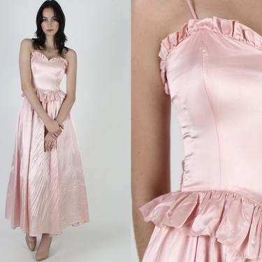 Pink Satin Gunne Sax Peplum Dress / Jessica McClintock Prom Dress / Vintage 80s Bridal Ceremony Outfit / Bridesmaids Party Prom Gown Maxi 