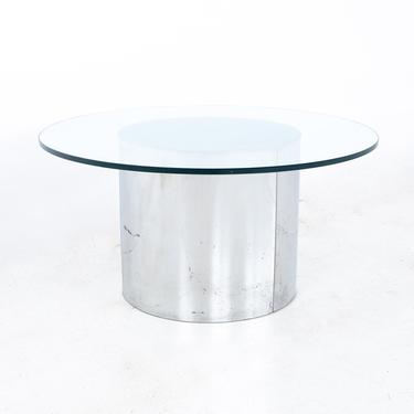 Mid Century Round Glass and Chrome Coffee Table - mcm 