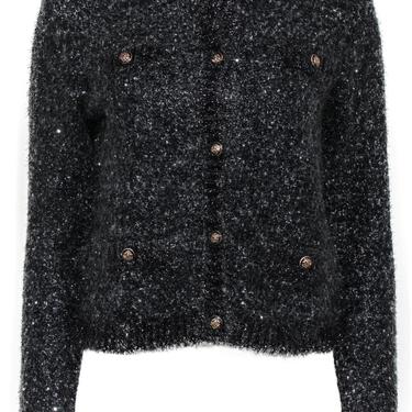 Maje - Black Tinsel & Sequin Button-Up Cardigan Sz S
