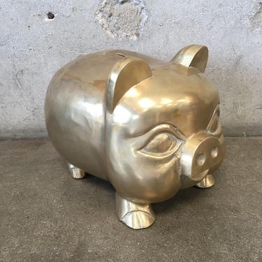 Large Mid Century Brass Pig Piggy Bank