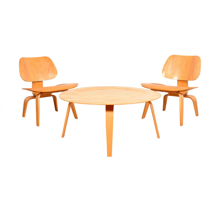 Eames 3-Piece Molded Plywood Set &#8212; Pair LCWs + Matching Coffee Table