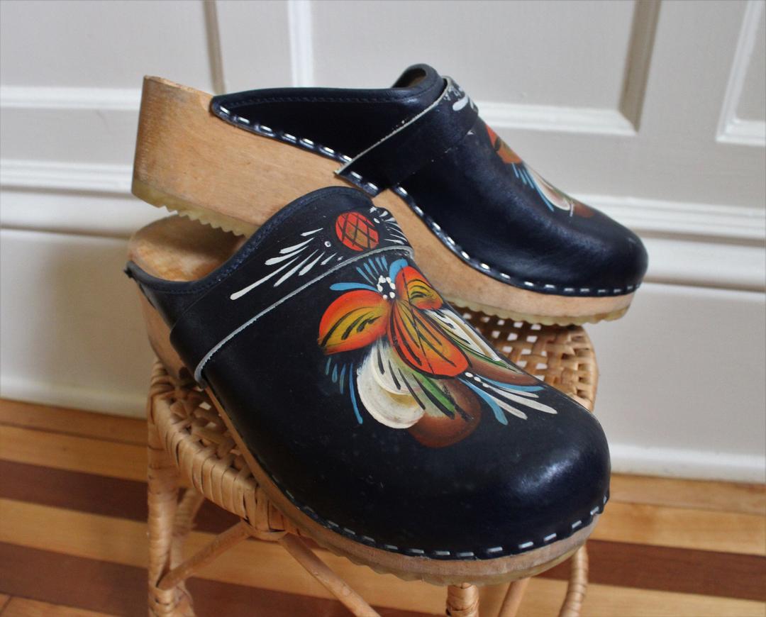 painted swedish clogs
