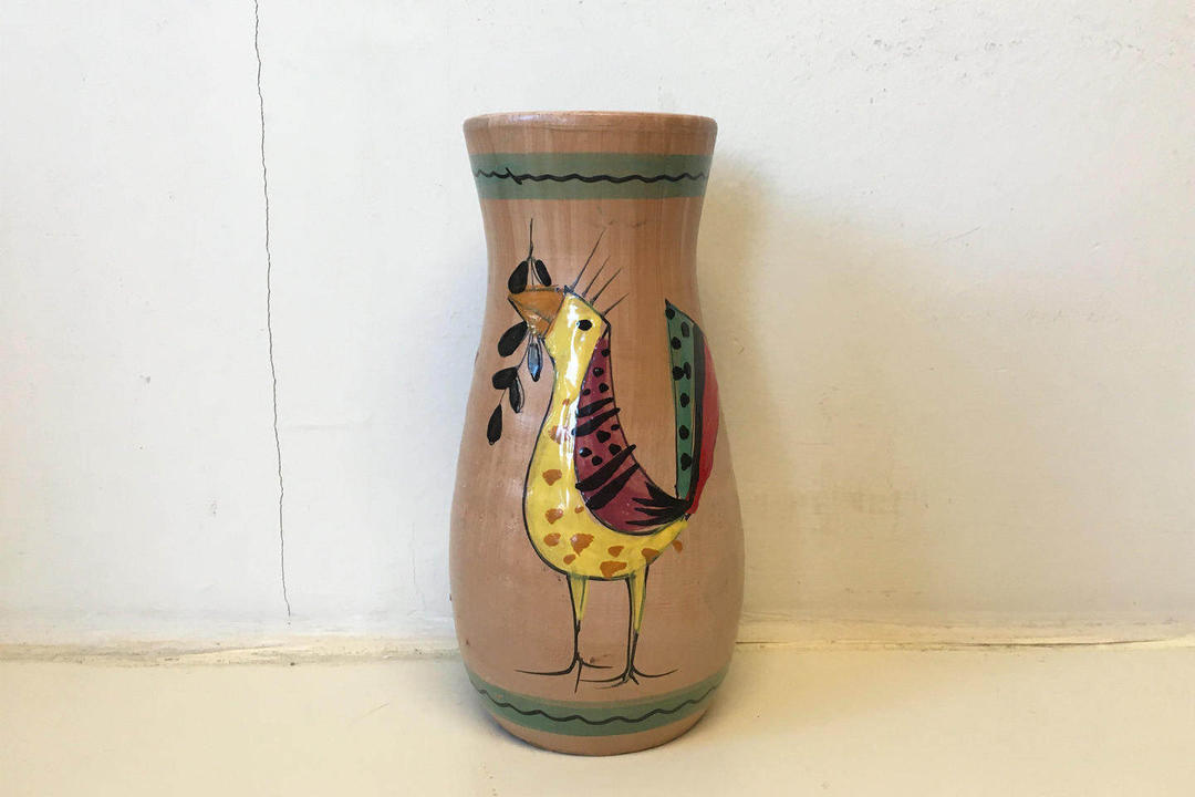 Vintage Mcm Italian Pottery Vase Florentine Original Made In Italy