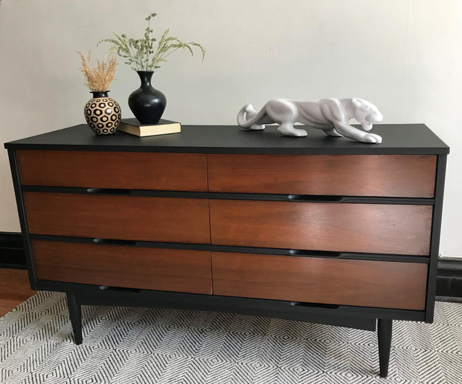 Matte Black And Wood Mid Century Modern Dresser Refinished Mcm