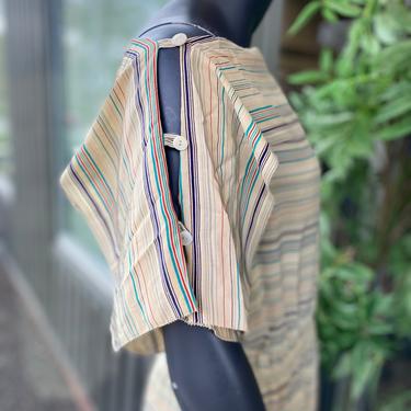 JOAN LESLIE by KASPER Vintage 1980s 100% Silk Straight Neck Button Edge Horizontal Stripe Drop Waist Short Dolman Sleeve Midi Dress - Sz 8 