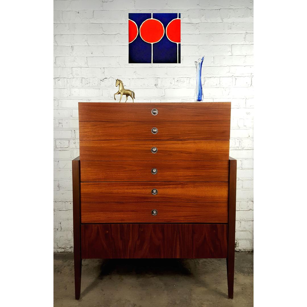 Exquisite Super Slick Slim Walnut MCM Tall Dresser Modern Finds